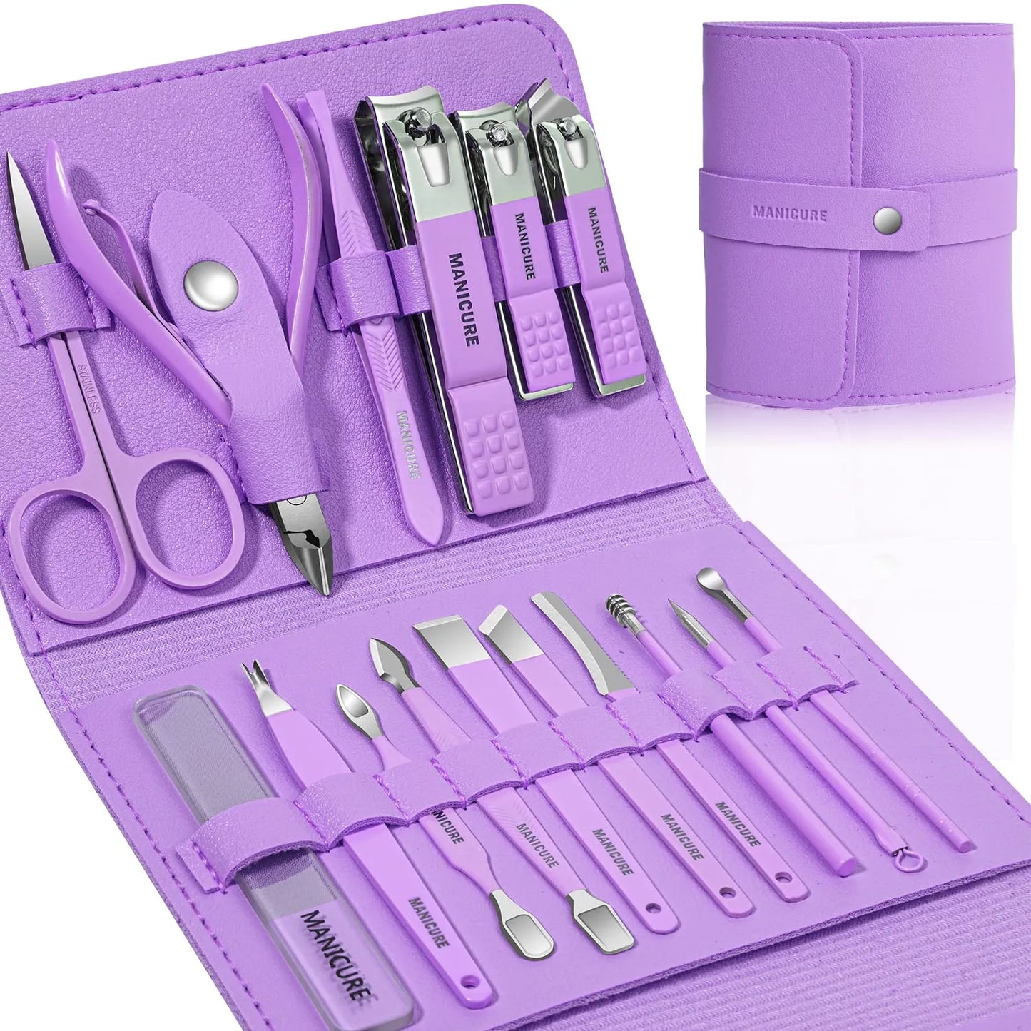 16 In 1 Stainless Steel Manicure Kit | Grooming Household Facial Nail Clipper Kit With Travel Case | Professional Manicure/Pedicure Kit | Hand