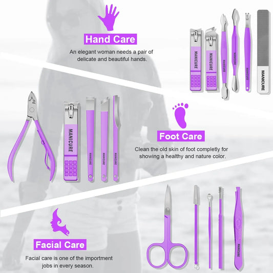 16 In 1 Stainless Steel Manicure Kit | Grooming Household Facial Nail Clipper Kit With Travel Case | Professional Manicure/Pedicure Kit | Hand