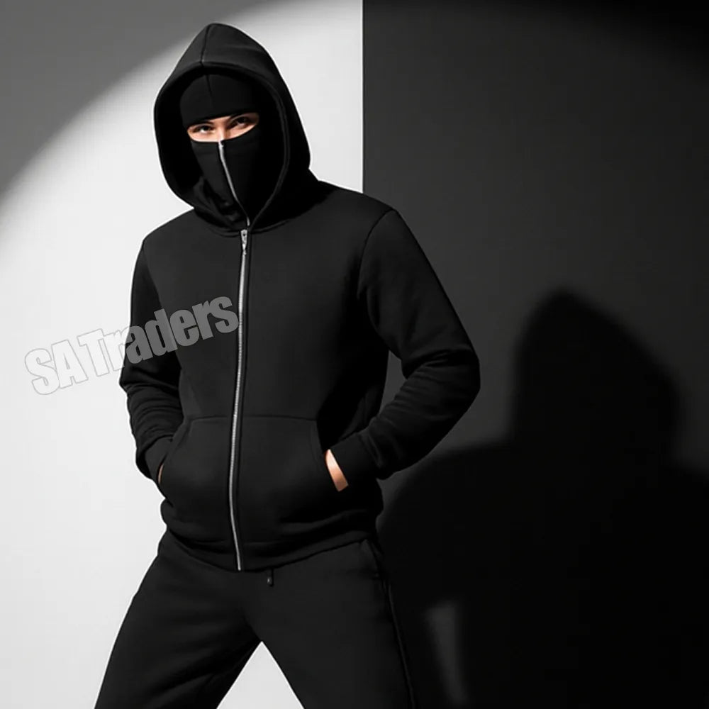 New Black Ninja Balaclava Zipper Hoodies For Men