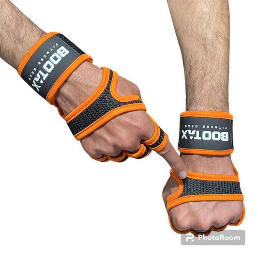 Gym Gloves with Wrist Support and grip printing - Ultimate Fitness Companion" Bootax Orange and Black