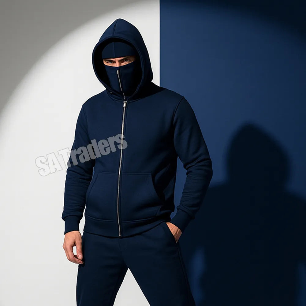 New Black Ninja Balaclava Zipper Hoodies For Men