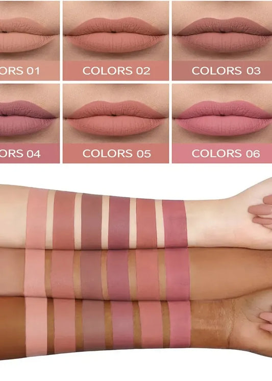 6Pcs Nude Makeup Lipstick Liquid Velvet Matte Gloss Lip Red Lipstick Nude Women Long Lasting Waterproof Beauty Cosmetic Kit