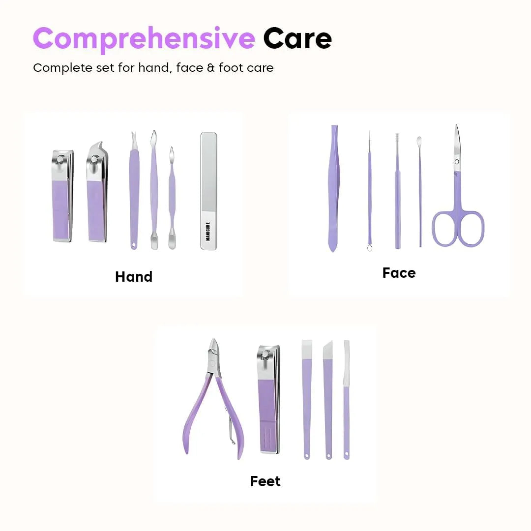 16 In 1 Stainless Steel Manicure Kit | Grooming Household Facial Nail Clipper Kit With Travel Case | Professional Manicure/Pedicure Kit | Hand