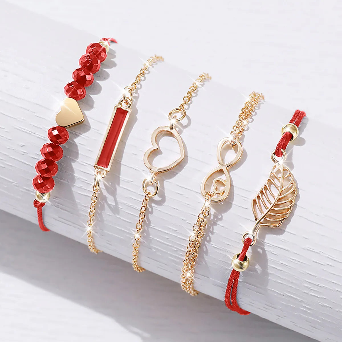 6PCS/Set Women Fashion Watch Roma Heart Dial Leather Band Quartz Watches Leaf Bracelets Set(Without Box)