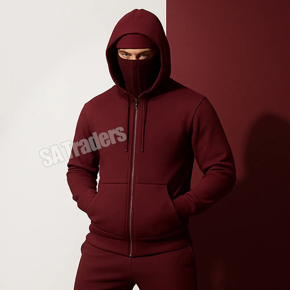 New Black Ninja Balaclava Zipper Hoodies For Men